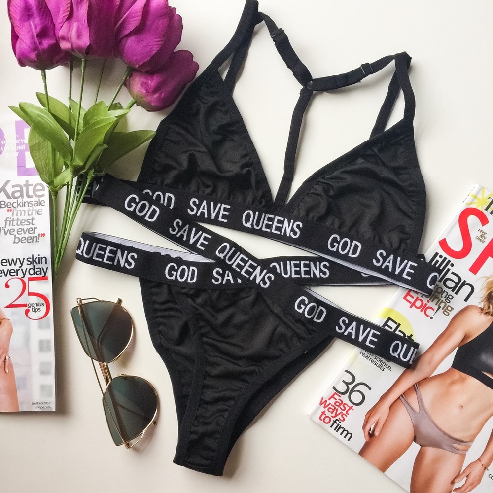 Thick strappy god save queens black panty bikini
